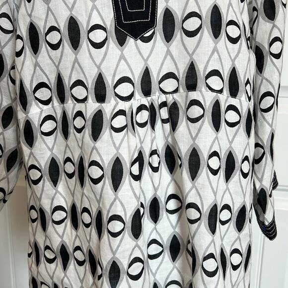 Lily Stanhope Woman Linen Tunic Plus Size 1X  Geometric Black Cream Classy Top - Picture 6 of 15